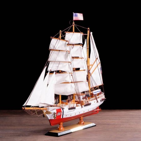The ship souvenir "conductor", 3 masts, white side, black stand, white sails-10
