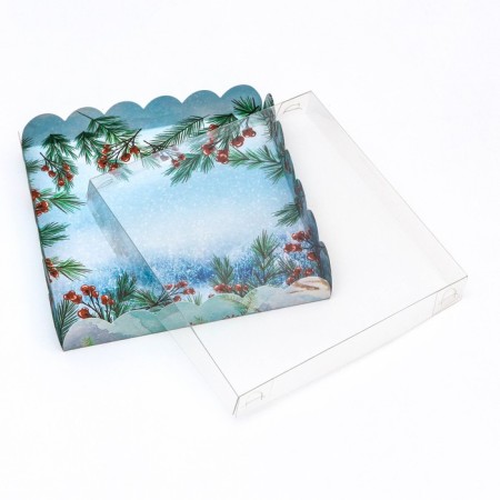 Cookie box, confectionery packaging, "bullfinch", 18 x 18 x 3 cm, new year-2
