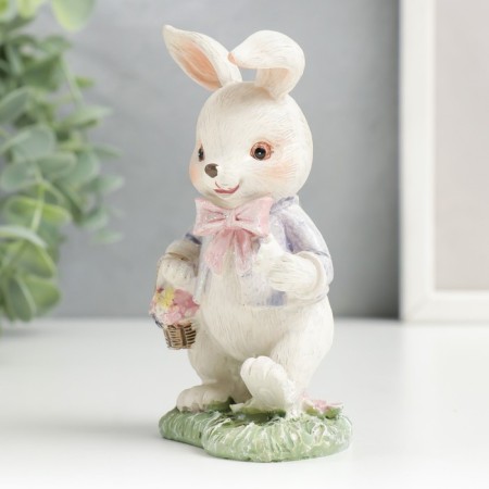 Souvenir Polystone "An elegant bunny with a basket of flowers in a clearing" 11.5x5x7 cm-3