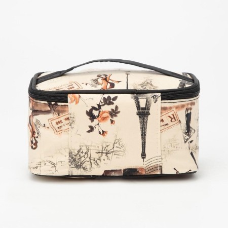 Cosmetic bag with a zipper, with a mirror, beige color-1