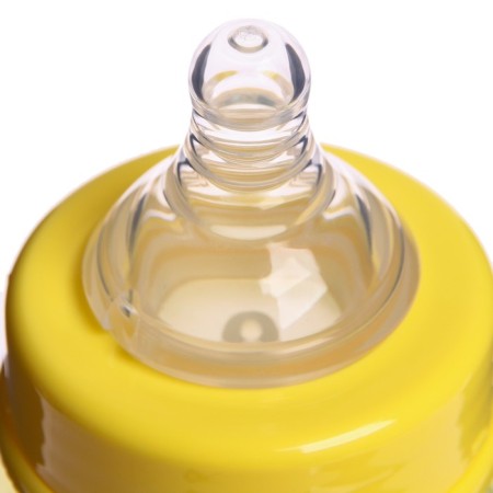 A bottle for feeding, a wide throat, medium flow, 300 ml., Yellow color, +3 months-3