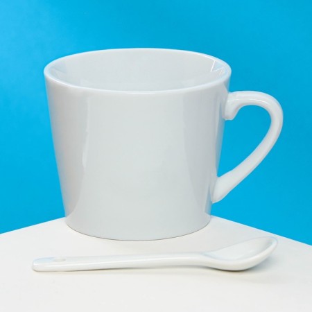 Ceramic mug with a spoon "My King", 180 ml, white color-1