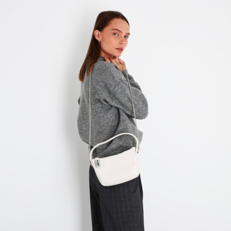 Baget bag with zipper, chain, white color-8