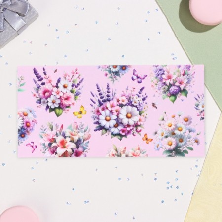 Money envelope "Universal" flowers on a lilac background, 8.3 x 16.5 cm-1