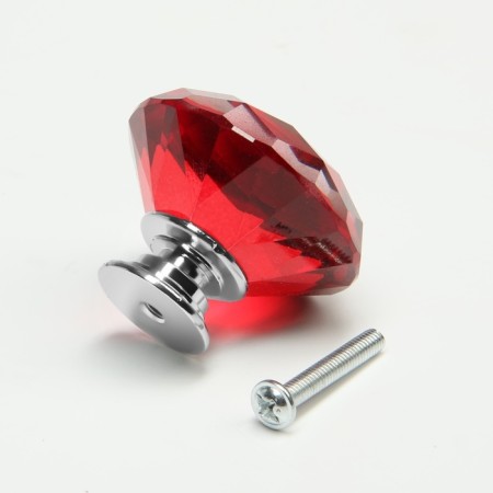 Handle button cappio, red color "diamond", glass, d = 40 mm-9