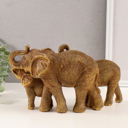 Souvenir Polystone 3D "Family Elephants" Dark Gold 32.5x10x17.5 cm-3