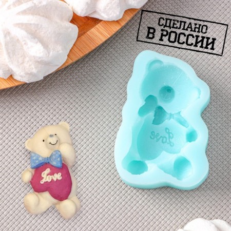 Silicone form "Bear with Heart", 5.9 × 3.6 × 1.5 cm, turquoise color