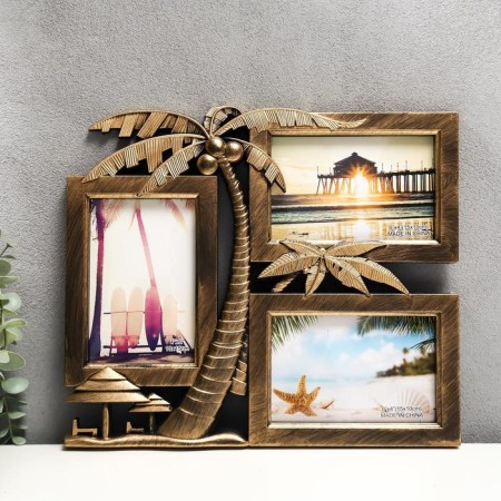 Photo frame in 3 photos 10x15 cm "Palma with coconuts" gold 28x33 cm