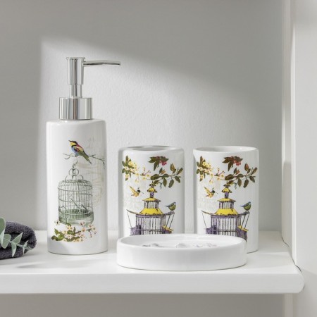 A set of accessories for the bathroom "Cell", 4 items (300 ml dispenser, soap room, 2 glasses), white color