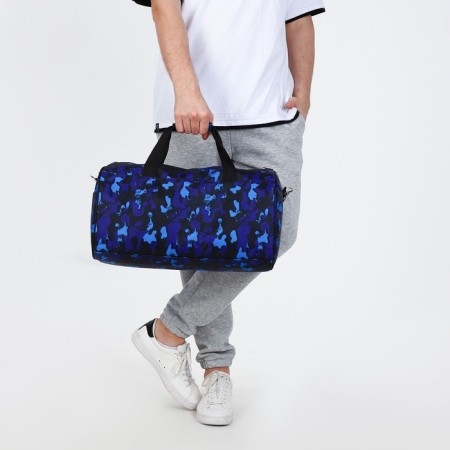 Road bag with zipper, outer pocket, long belt, blue/black color-5