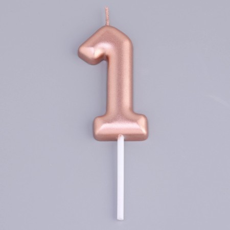 Candle in the Cake "European", number "1", 6 cm, pink gold-2