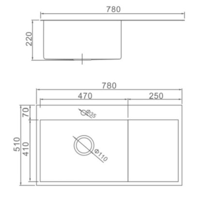 Kitchen sink Aflorn AF97851-L, Sredal, Left, S = 3.0 and 0.8 mm, 78x51x22 cm, siphon, satin-8