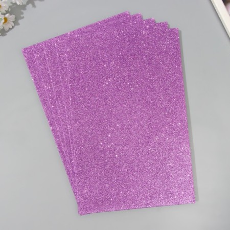 A set of glitter foamiran (5 sheets) 2 mm 20x30 cm, lilac