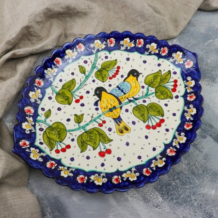 Largan Rishtan ceramics "couple of birds", oval, corrugated 41 cm-1
