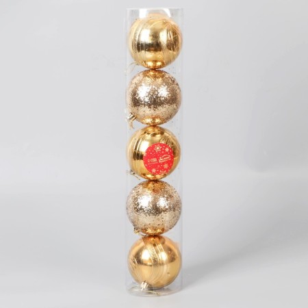 Set of balls plastic D-8 cm, 5 pcs "Bahore" strip shine, gold-1