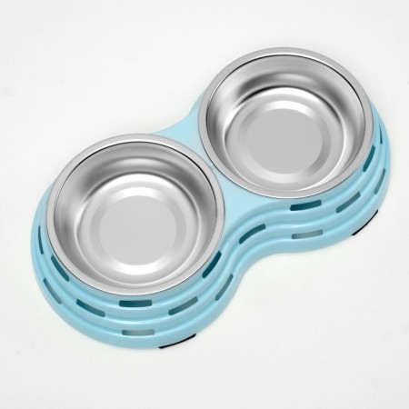 Metal dual bowl on a plastic base 2 x 160 ml, 25 x 14 x 5 cm, blue-2