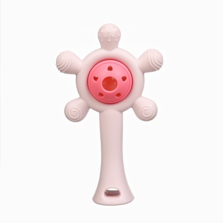Silicone teething with a rattle "Baby", Pink color, crumb I-1
