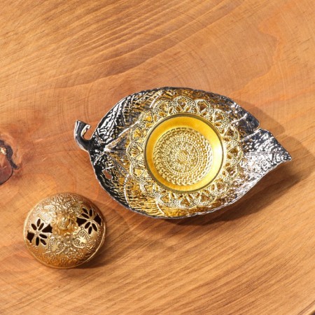 Kurilnitsa for incense powder and cones "Liszt", golden, 6.2x13 cm-2
