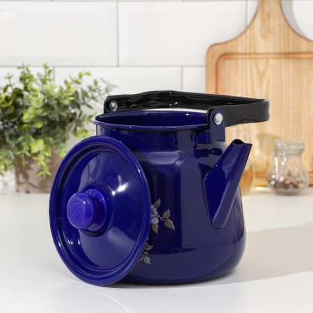 Enamged "flowering" kettle, 3.5 l, enameled cover, blue color-1