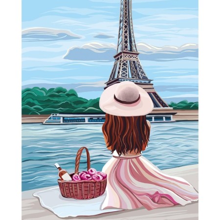 Diamond mosaic with partial filling on the canvas "Girl on the shore", 50 x 60 cm-1