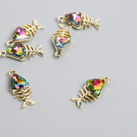 Decor for creativity metal, rhinestones "Skeleton of fish" gold 1x2 cm