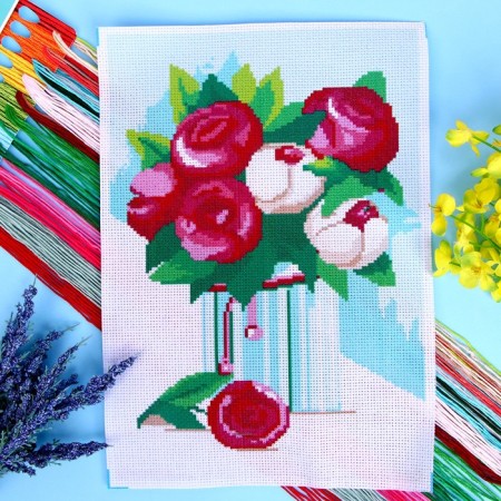 Cross -stitching "composition from peonies", set for creativity, 30 x 20 cm-2