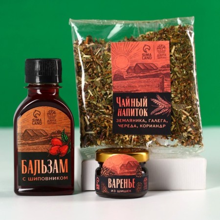 Gift set “February 23”: herbal tea 20 g., Balm with rosehip 100ml., Jules of pine cones 30g.-1