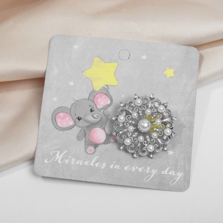 Brooch "Snowflake" pearl, white color in silver-1
