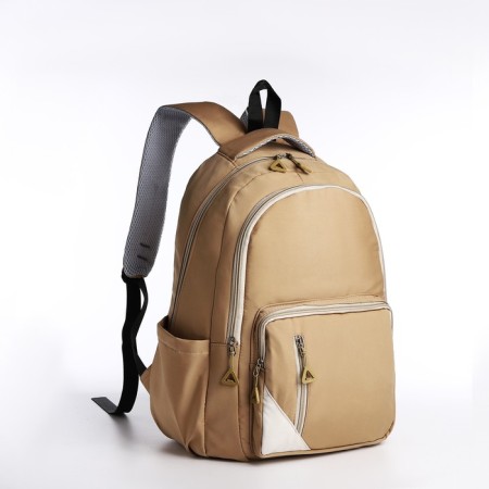 Youth backpack from textiles, 2 departments, 3 pockets, beige color-2