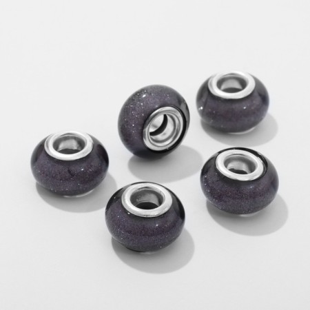 Bead "sequin", dark gray color in silver-1