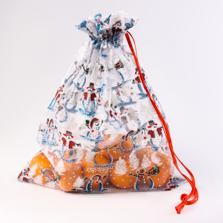 Gift bag "Snow Snowmen", p. 45 × 35 cm, organza-1
