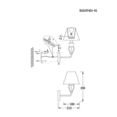 Wall lamp EVOLUCE. Sle107421-01. Dalida. 1x60 W, E14, 16x29.5 cm, golden color-6