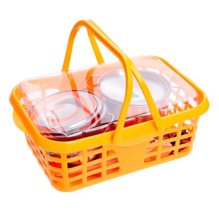 A set of metal dishes "Super Chef", with an apron and a cap, in a basket, mix-8