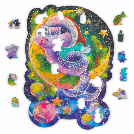 Puzzles Figure Wooden “Magic Snake” with holography, 137 elements, symbol of the year 2025-4