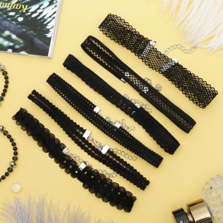 Choker "Assorted" openwork, (set of 6 pcs.), Black color, 30.5 cm