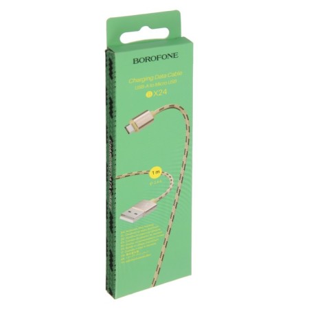 Cable Borofone BX24, MicroUSB - USB, 2.4 A, 1 m, nylon braid, golden-2