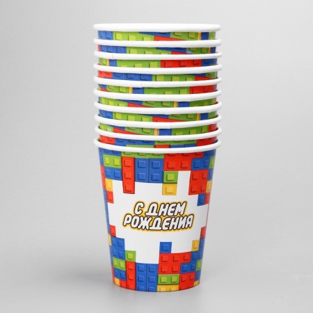 A one -time paper glass with birthday "Cubes, 250 ml-1