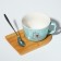 Ceramic mug on a stand with a spoon "Bear", 230 ml, beige color