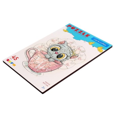 Wooden puzzle "Cat and coffee" s-1