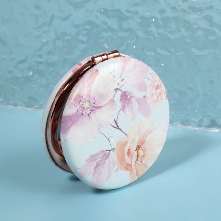 Folding mirror "flowers", D 7.5 cm, with an increase, artificial leather, MIX drawing-3