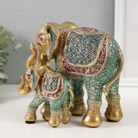 Souvenir Polystone "Elephant with an elephant, chamomile on the ass" red-blue, sparkle 17x10x15 cm 10325-1