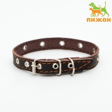 Single-layer leather collar with corrugated eyelets, dimensionless, 40 x 1.5 cm, Osh 27-35 cm, brown700