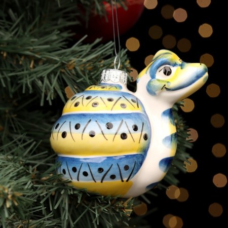 Fir -tree porcelain ball "Snow Snake", graphics, 10 cm