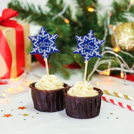 New Year's skewers “Happy New Year!”, Snowflake, set of 12 pcs.-1