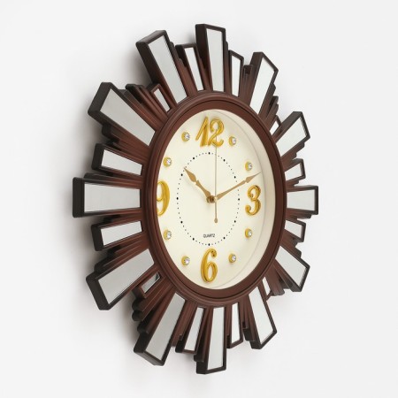 Wall clock, series: interior "Rays of the Sun", smooth move, d = 53 cm, with a mirror, brown-1