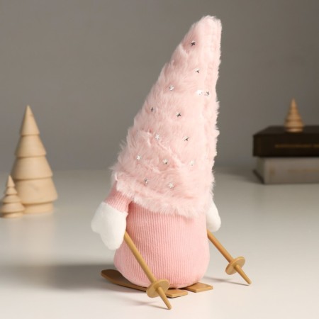 Interior doll "Dwarf in pink with ski skiing" 24 cm-2