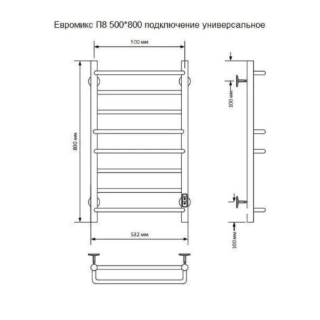 Electric towel "Sanprise" Euromix P8, 500x800 mm, left/right, chrome-3