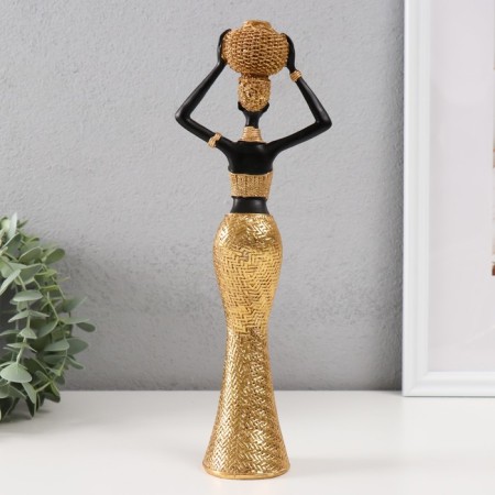 Polystone souvenir "African with a wicker round jug" gold 10x6x28 cm-2