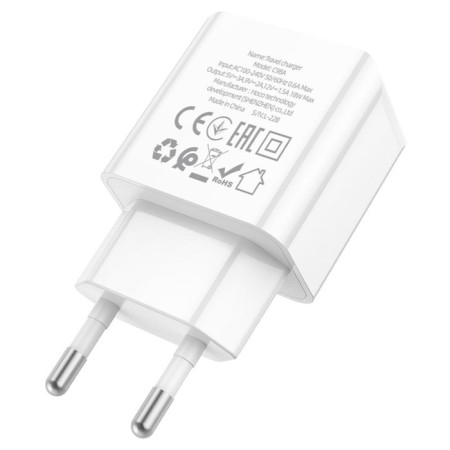 Network charger Hoco C98a, 1 USB, 18 W, Qc, White-3