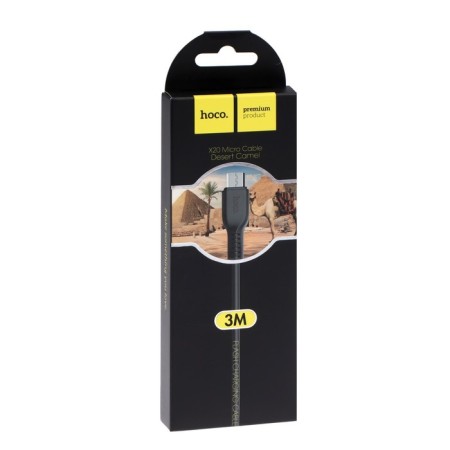 Hoco X20 cable, microUSB - USB, 2 A, 3 m, PVC braid, black-7